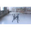 Table de salle à manger ronde en verre de 42 po avec structure en métal de style croissant Hardrick-28473371-28473370