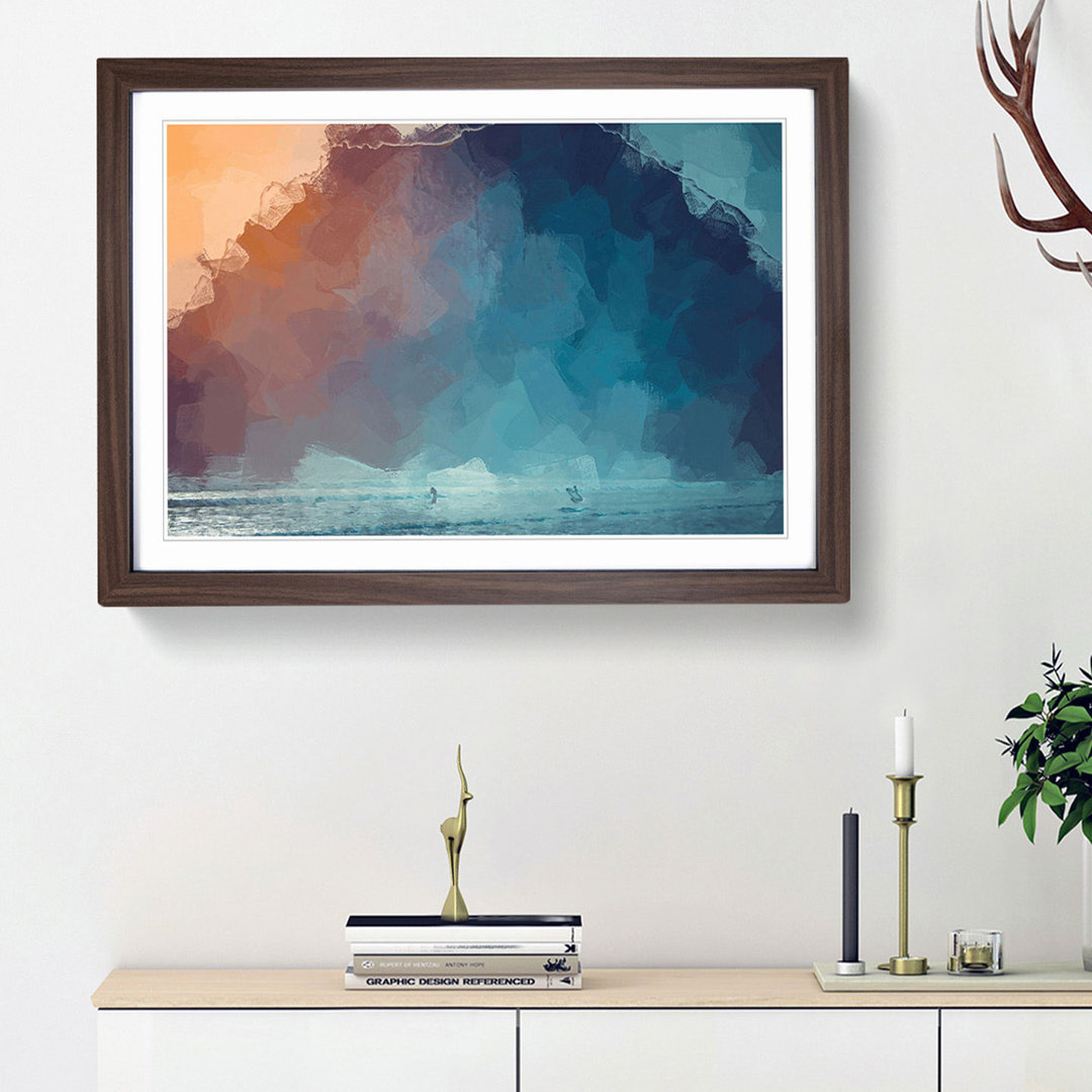 Surfing by Morro Rock in Abstract - Framed Print