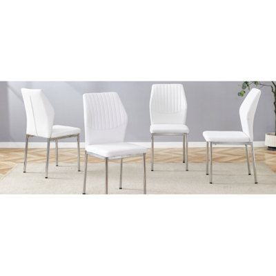 Modern Dining Chairs Set Of 4, White Pu Metal Legs For Small Kitchen