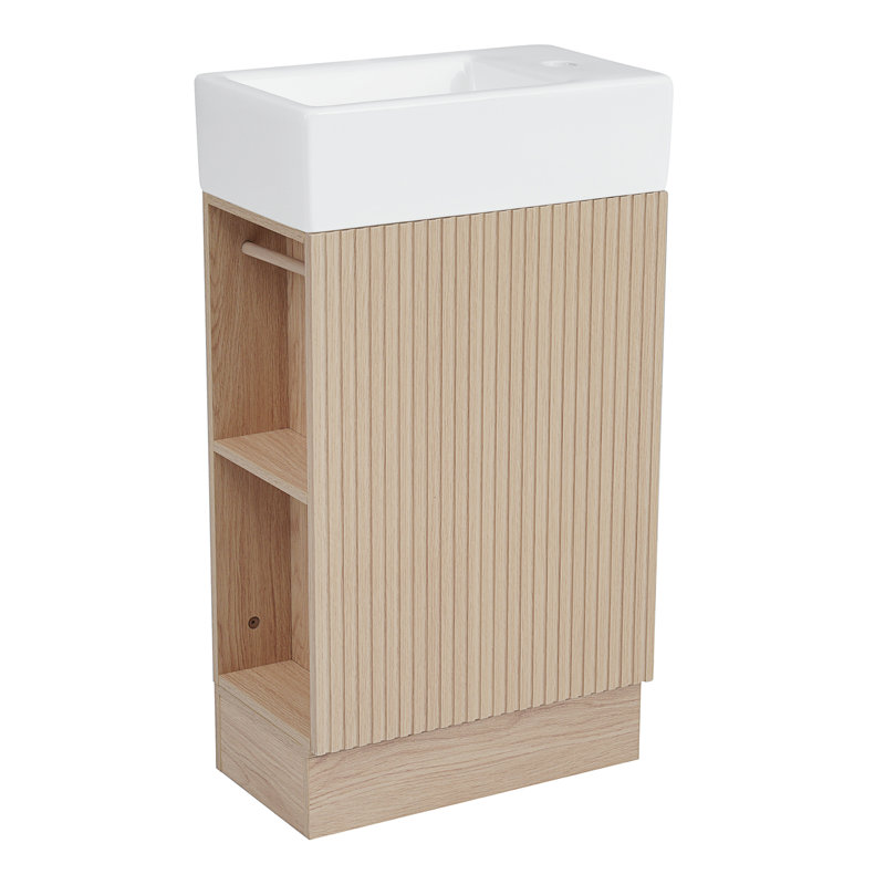 Meuble-lavabo simple en coton 18,6 po avec plateau en céramique, Brun