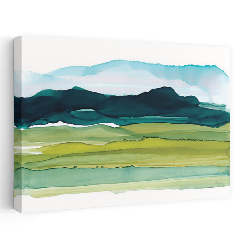 «Enriched Valley II», art abstrait à l'encre bleue avec des nuages, H 16 po x l 24 po