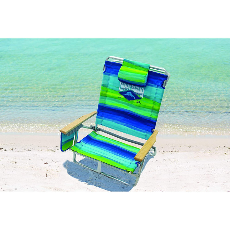 Portable et polyvalent: la chaise de plage classique à 5 positions avec sac à dos pliant - rayures bleues et vertes, Bleu