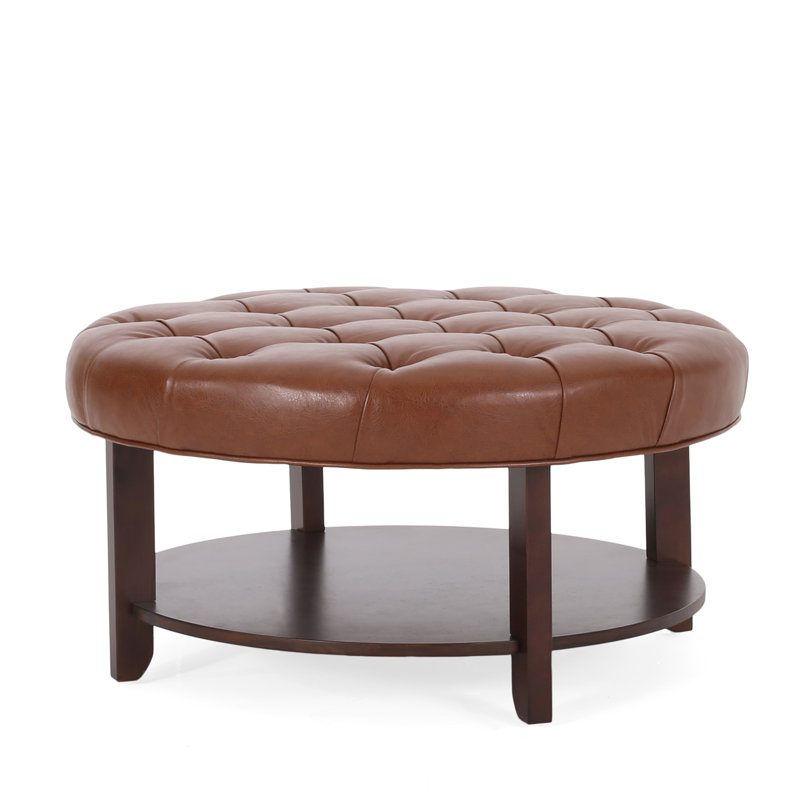 Brown Versatile - Faux Leather, Open Shelf, Design, 32" X 17 Contemporary Multi-Functional, 32"W 32"D 17"H, Light Brown