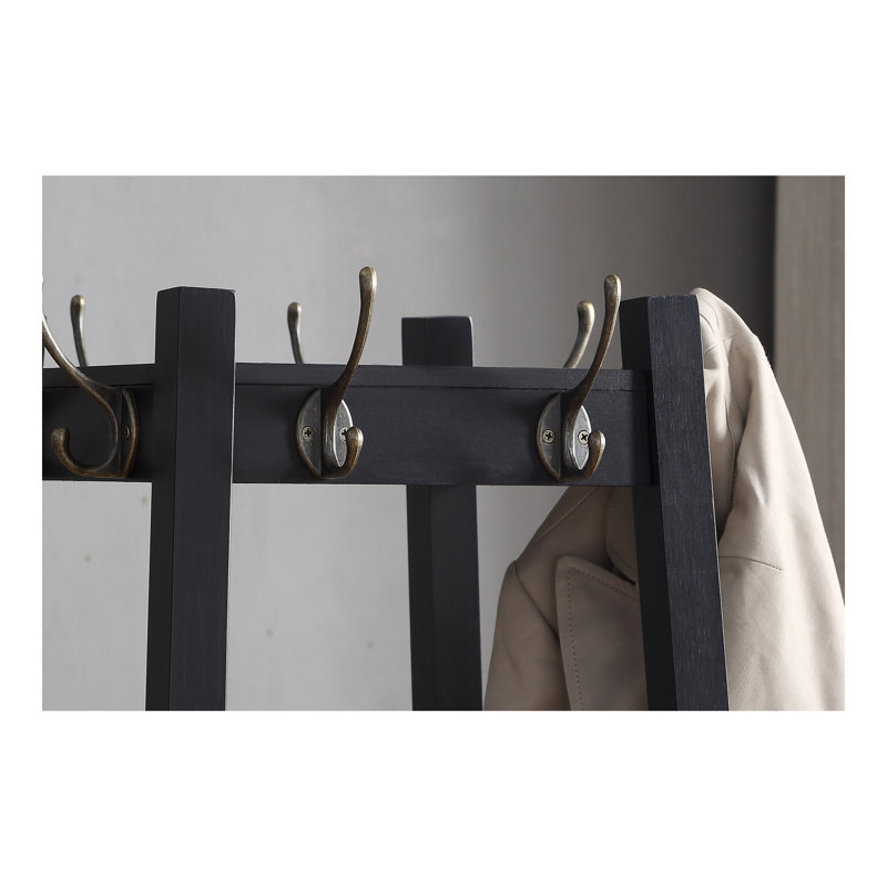 Vassen Coat Rack W/ 3-Tier Storage Shelves In Black Finish, Black