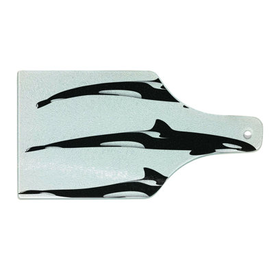 Ambesonne Black White Tempered Glass Cutting Board Orca Killer Whales Black and White