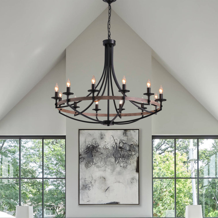 Jadereon 12 - Light Candle Style Dimmable Wagon Wheel Chandelier