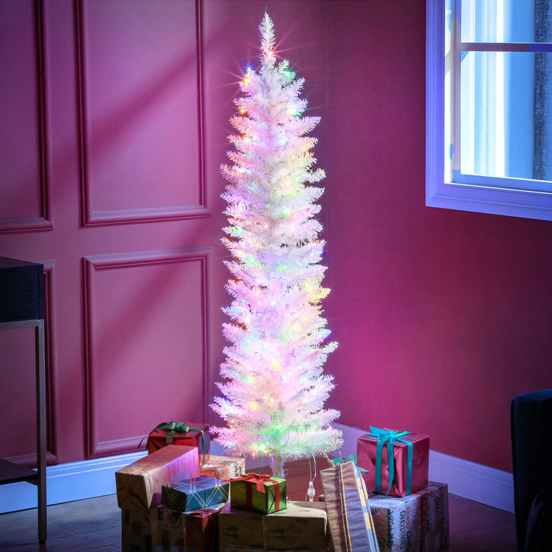 Grand arbre de Noël de 5 pi avec 250 branches, blanc, lumières artificielles à processus simple, ignifuge, assemblage