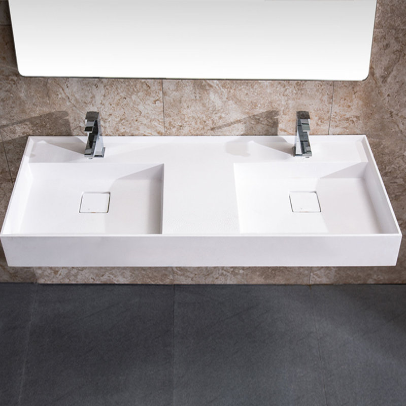 Dowell 48'' White Solid Surface Stone Rectangular Wall Mount Double Bathroom Sink