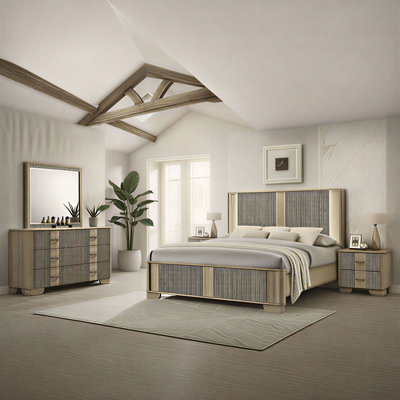 Ensemble de chambre à coucher 6 pièces, grand lit, commode, miroir, commode et 2 tables de chevet Rosner Rosner