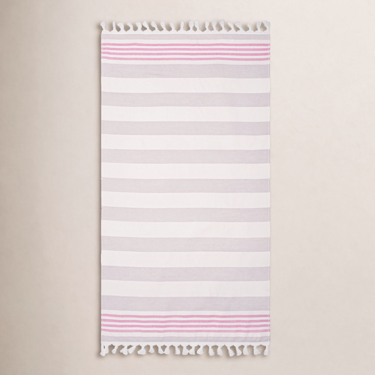 Striped Tasseled Cotton Beach Towel, Gray