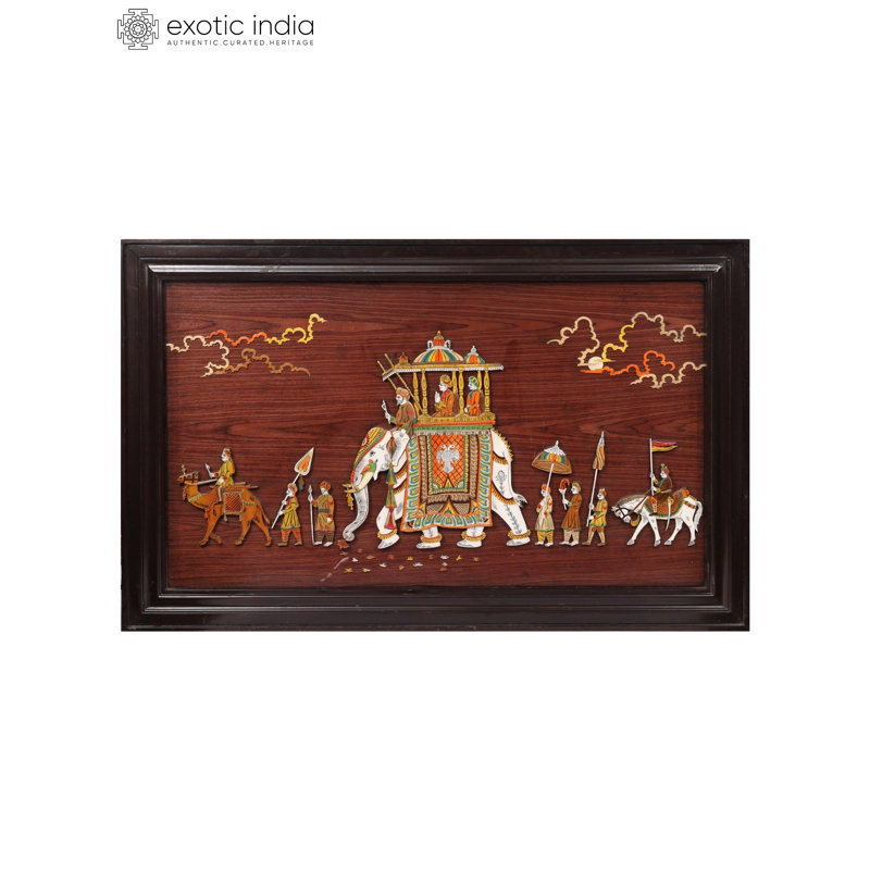 Grand Royal Procession 3D Wood Inlay Wall Art, 48-Inch for Traditional and Global Decor