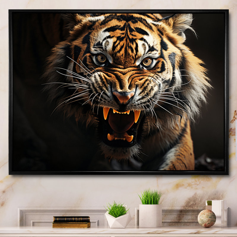 «Tiger Roaring Majesty», reproduction sur toile, H 12 po x l 20 po x P 1 po, Cadre flottant noir