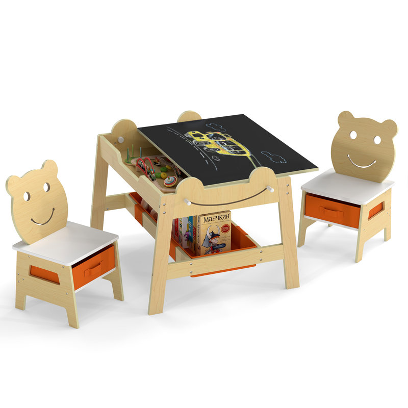 Ensemble de table pour tout-petits et 2 chaises 5-en-1 avec tableau noir / plateau réversible, Natural
