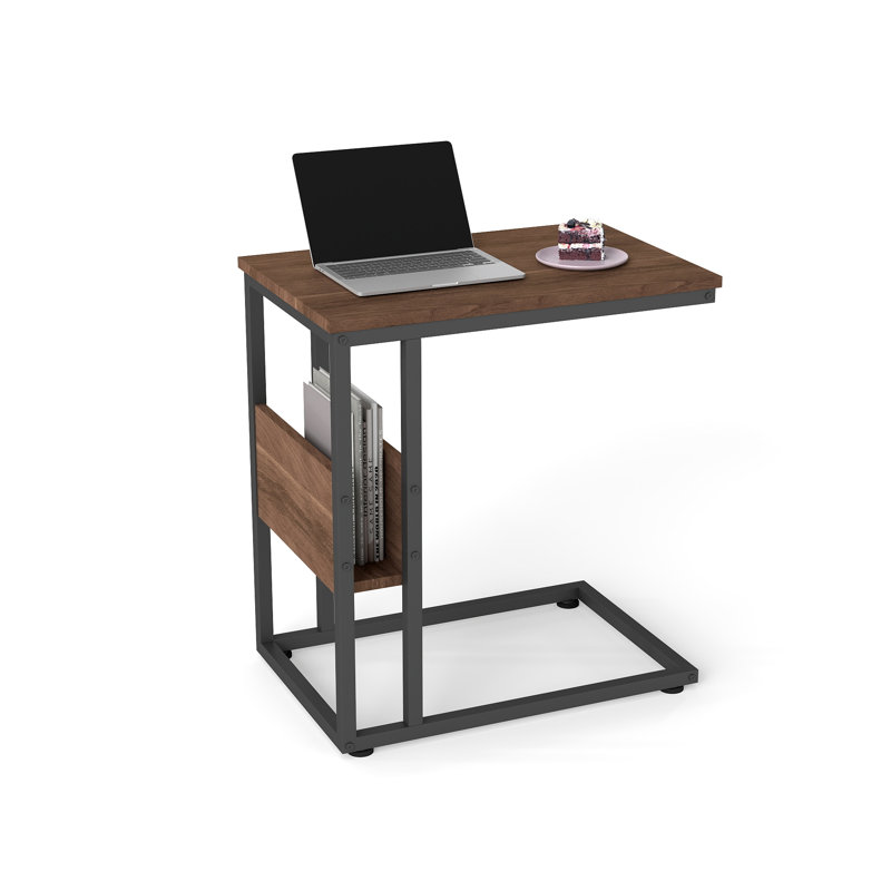 C-Shaped End Table, Natural Wood/Black, Set of 2