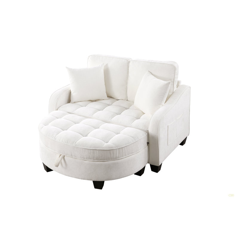 Canapé à deux places, canapé-lit double, avec accoudoirs et dossiers irréguliers, repose-pieds avec espace de rangement, deux petits coussins décoratifs, convient au salon et à la chambre à coucher