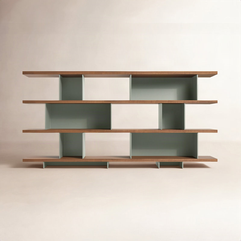 Happy Day Etagere, (4 Shelves) 41" H x 81" W x 14" D, Walnut/Gray Green