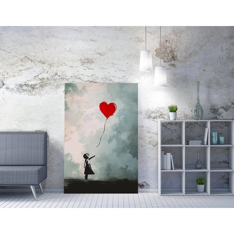 Banksy Balloon Girl Contemporary Watercolour Style Graffiti Canvas Wall Art Print Picture , 30 cm H x 20 cm W