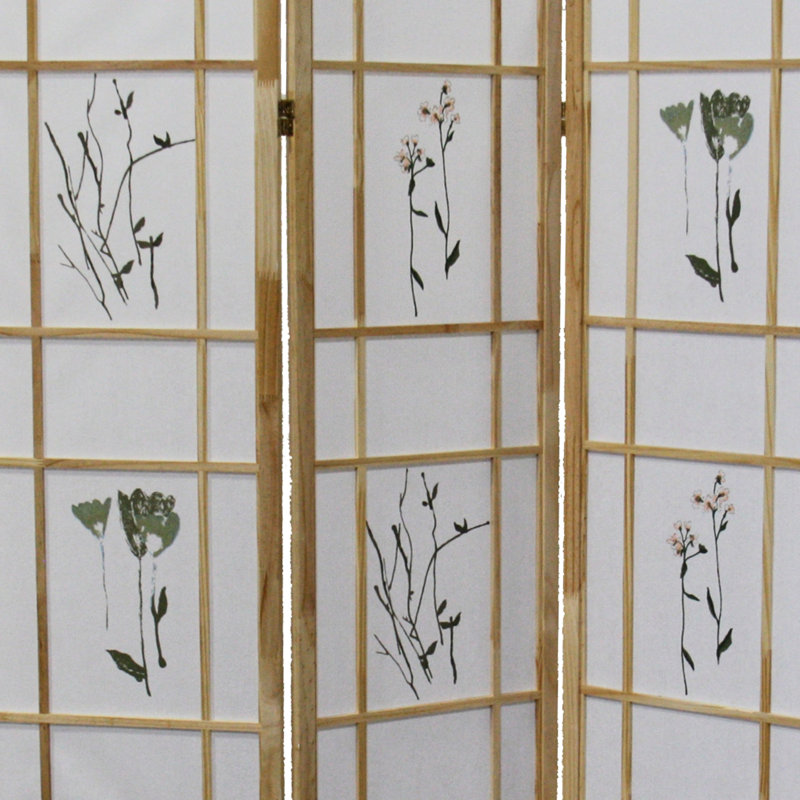 Paravent en bois de pin massif naturel à motif floral de 3 po de hauteur 70 po x l 3 po H 50 po x H 70 po, finition asiatique, pin