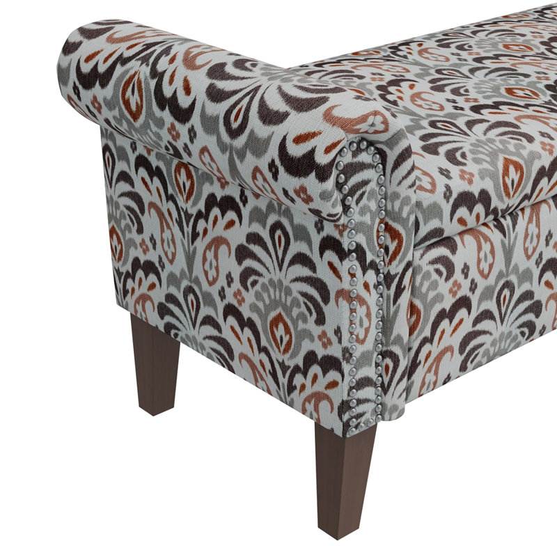 Banc de rangement en polyester avec accoudoirs roulés avec garniture cloutée étain, Red