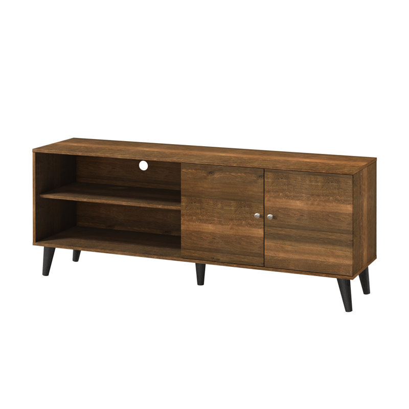TV Stand For Tvs Up To 63" With 2 Storage Shelves And 1 Cabinet Modern Entertainment Centre, Brown