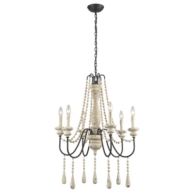 Lustre à 6 lumières de 25 po de large Sommières - crème française antique