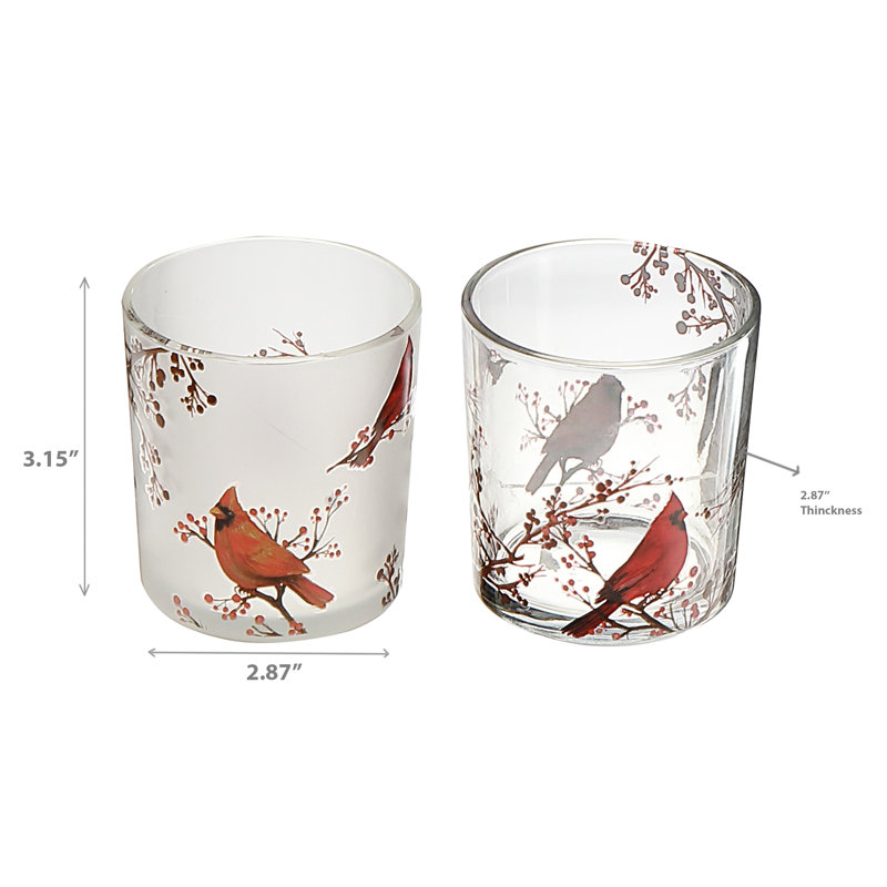 Bougeoirs en verre avec décalcomanie (Cardinal) (ensemble) - ensemble de 2