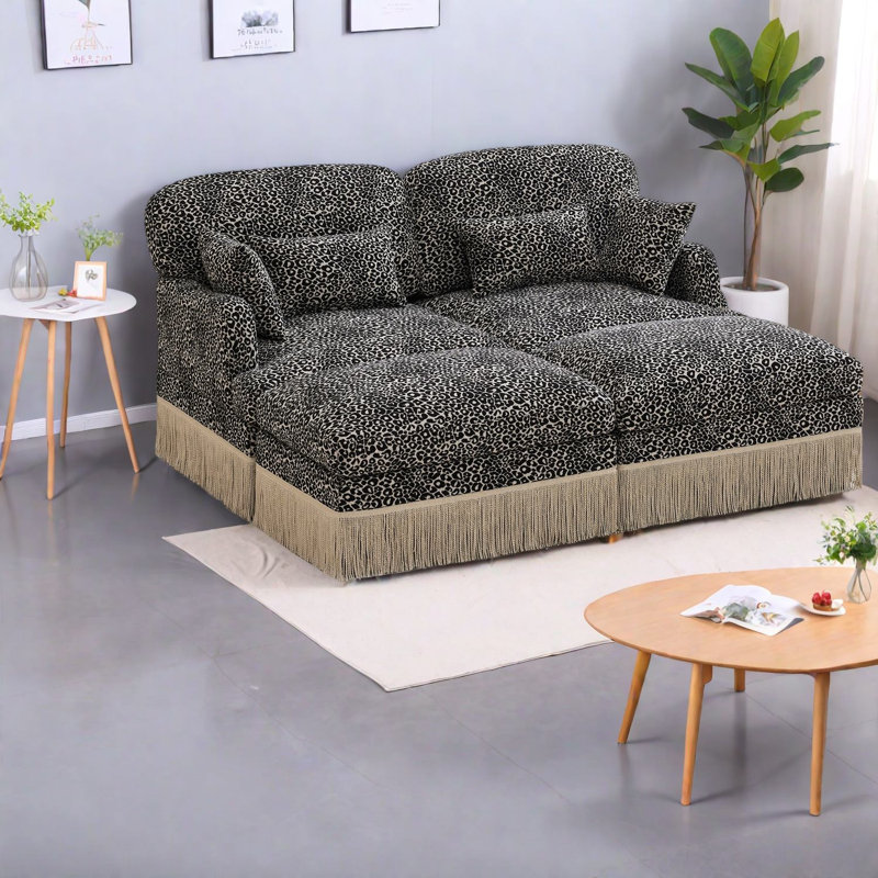 Modular Deep Seat Sofas, Chenille Leopard Modern Loveseat For Home