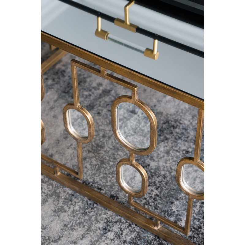 32 Inch Gold Geometric Iron and Glass Coffee Table