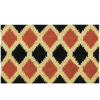 Orange and Black Diamond Pattern with Cream Accent Autumn Doormat 18" x 30"