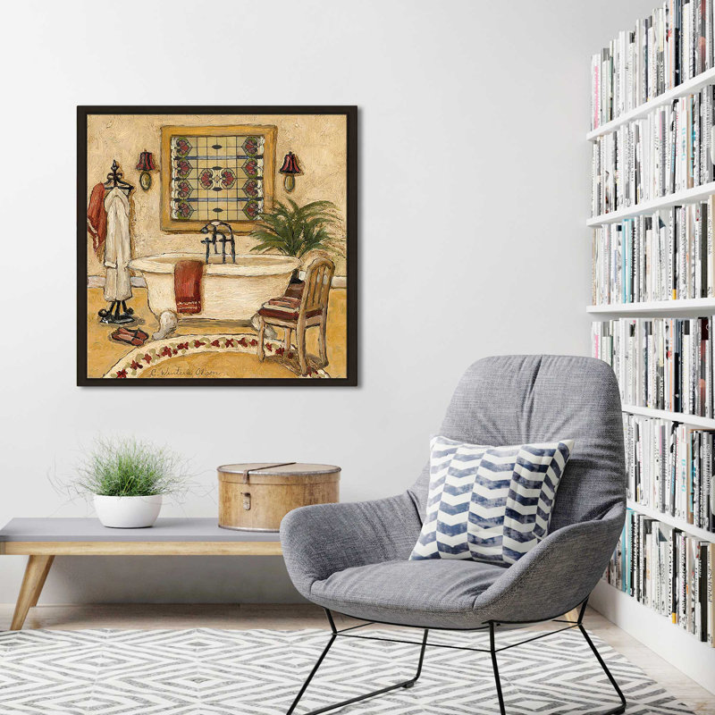 «Art Deco Bath II (Square)» par Charlene Olson, reproduction, Cadre flottant espresso, H 27,5 po x l 27,5 po x P 2 po
