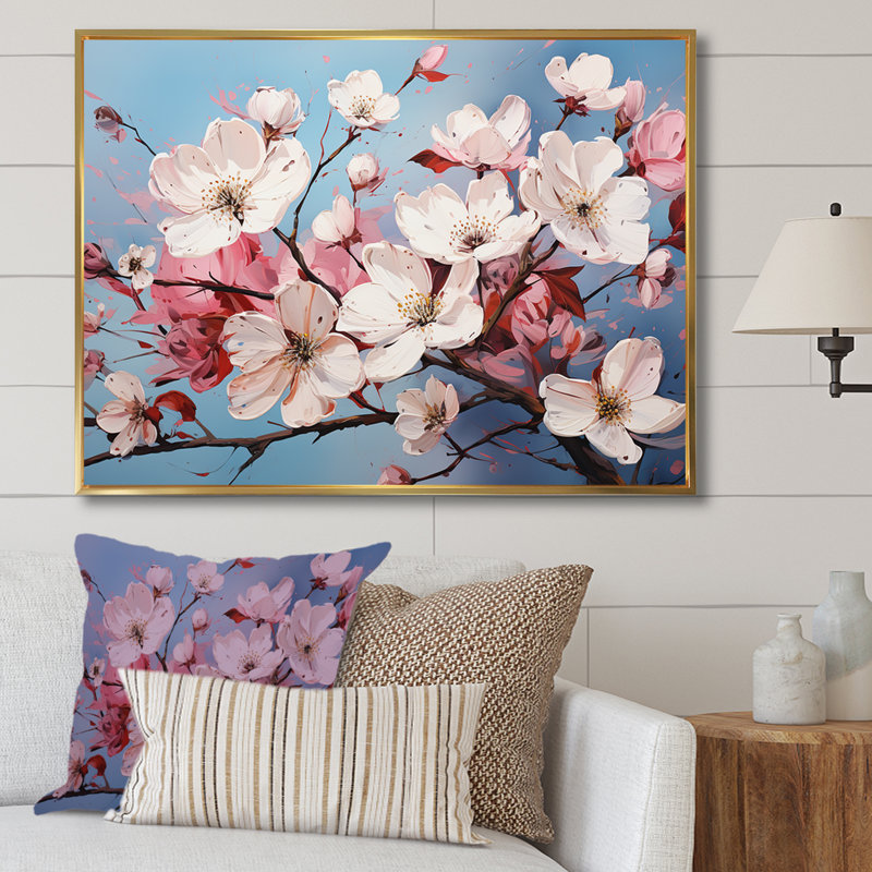 «Dogwood Blossoms Bouquet IV», reproduction sur toile, Cadre flottant doré, H 34 po x l 44 po x P 1,5 po