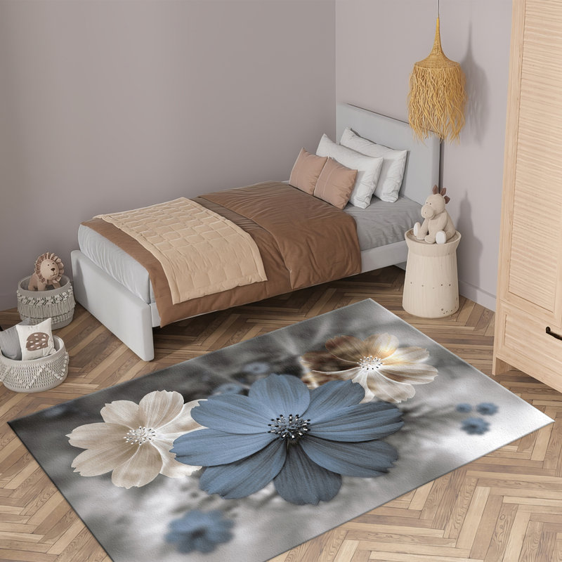 Transitional Non-Woven Thin Type Printed Rug with Abstract Geometric Pattern Ideal for Modern Home Decor