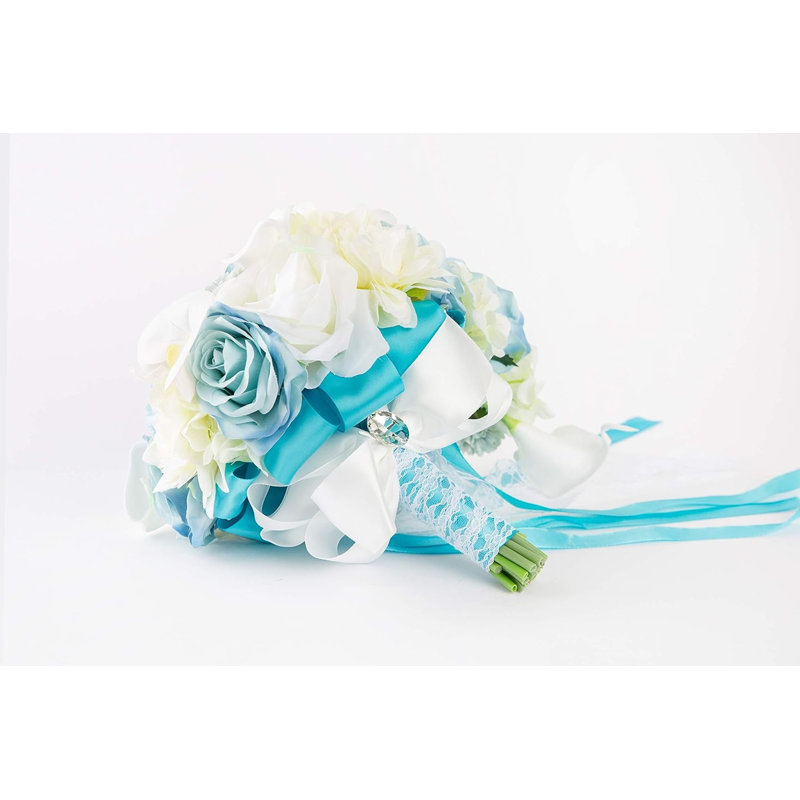 Bouquet de mariée en soie avec fleurs de rubis et dentelle