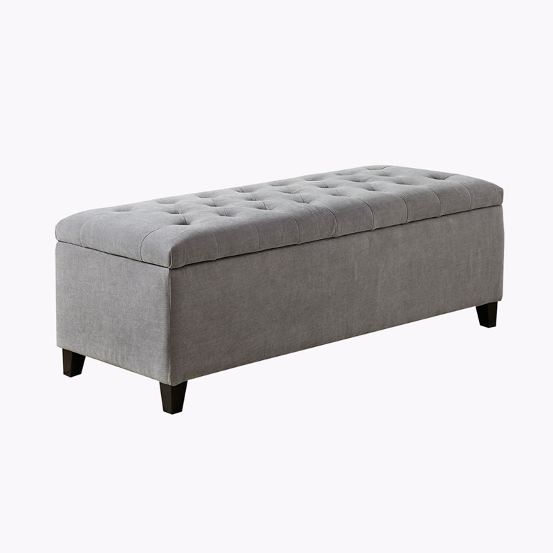 Tufted Top Soft Close Storage Bench, Gray