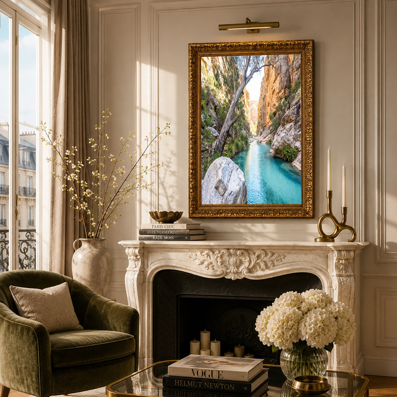 "Turquoise River" qui coule à travers un canyon rocheux, art mural, H 32 po x l 48 po