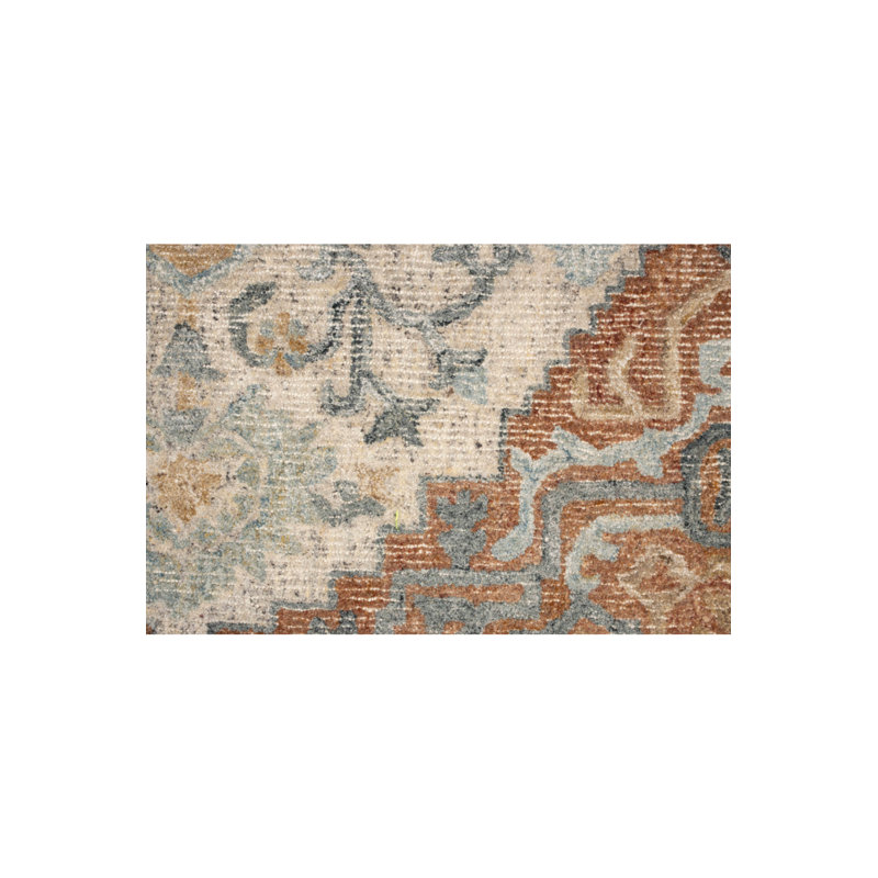 Tapis oriental brun / bleu / jaune en laine / coton touffeté à la main Amori, Rectangle 5 pi x 7 pi 5 po