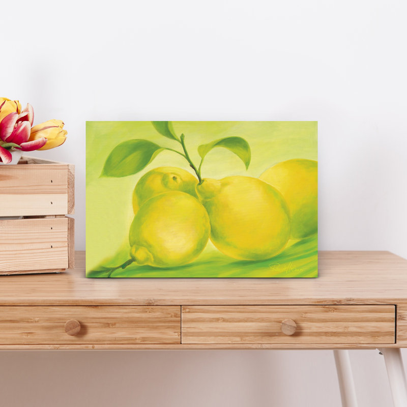 «Vibrant Green Lemons», art mural abstrait aux fruits tropicaux, 12" H x 18" W
