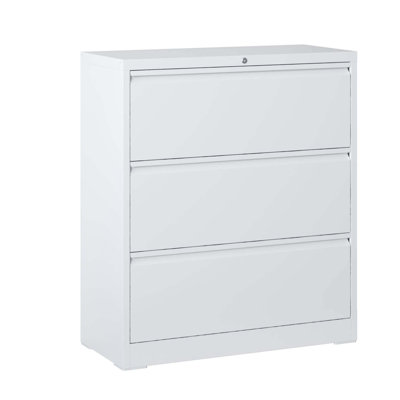 Lateral File Cabinet 3 Drawer, White Filing Cabinet With Lock, Lockable File Cabinet For Home Office, Locking Metal File Cabinet For Legal/Letter/A4/F4 Size