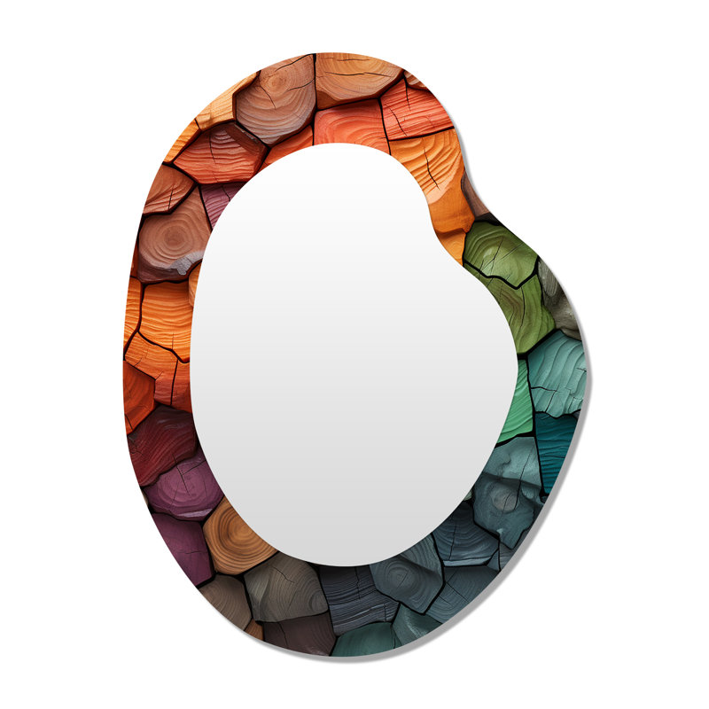 Demello Orange bark tree collage - Tree Unique Shape Unique Wall Mirror Decor, Orange Asymmetrical Large Mirror, Printed Metal Art