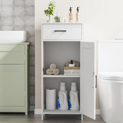 Freestanding Bathroom Storage Cabinet with Drawer & Adjustable Shelves, Multi-Purpose Floor Cabinet for Living Room, Entryway, Kitchen