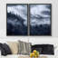 Duotone nuageux, chaîne de montagnes, paysage naturel, impression sur toile, 2 pièces-92285265-92285266