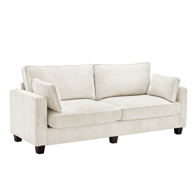 Canapé à accoudoirs carrés 80,71 po Jusleen, Velours côtelé beige
