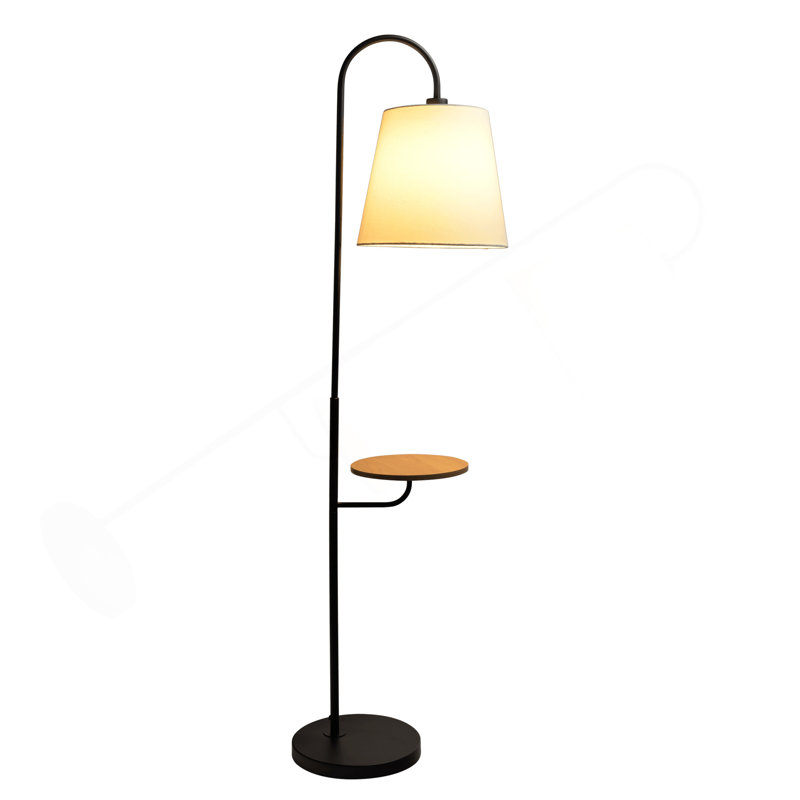 Lampe sur pied noire Séoul avec interrupteur rotatif et base en bois