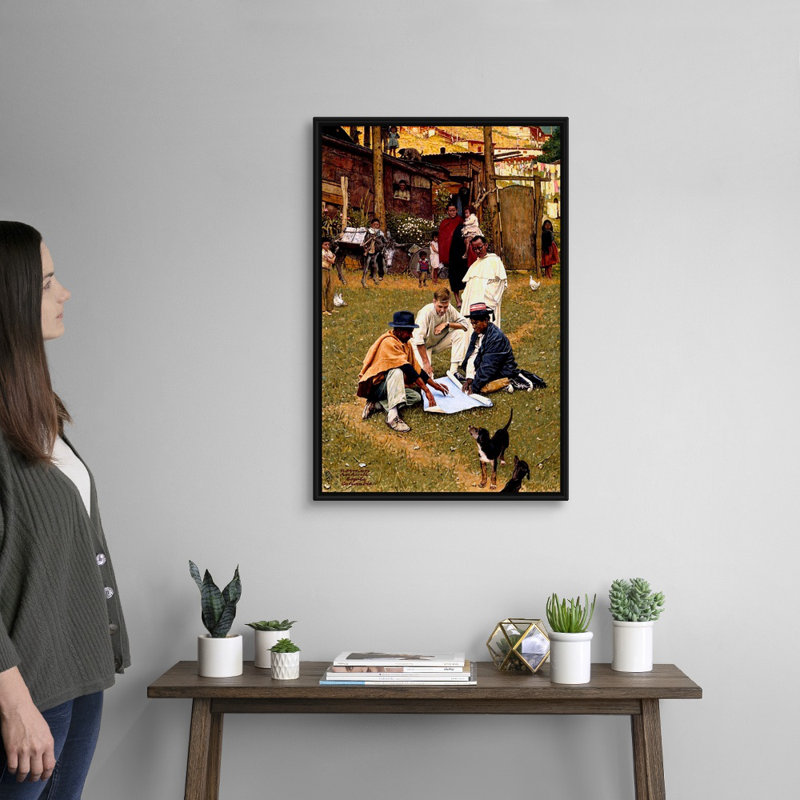 Norman Rockwell, "Peace Corps" à Bogota, Colombie, art mural sur toile, H 32 po x l 22 po x P 1,75 po, Cadre flottant noir