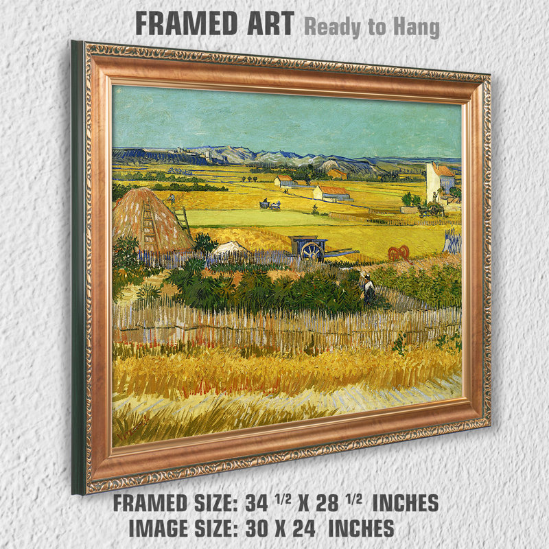 «The Harvest» par Vincent Van Gogh, reproduction sur toile, H 28,5 po x l 34,5 po x P 0,75 po, Toile avec cadre or