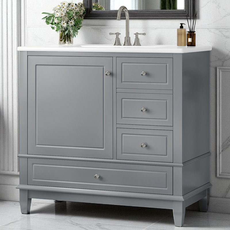 Ensemble de meuble-lavabo simple 36 po avec plateau en céramique, Gris