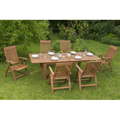 Aaleiah 6 - Person Wood Patio Dining Set with Extendable Rectangular Table