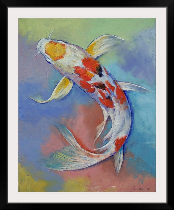 «Wireman Butterfly Koi Fish» par Michael Creese, reproduction d'art, H 23 po x l 20 po x P 1 po, Cadre noir