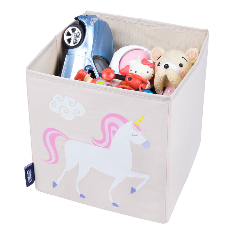 Unicorn Print Beige Fabric Collapsible Kids Storage Cube