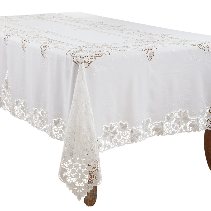 Milene Runner_Elegant Tablecloth With Lace Design, 138" x 67", White